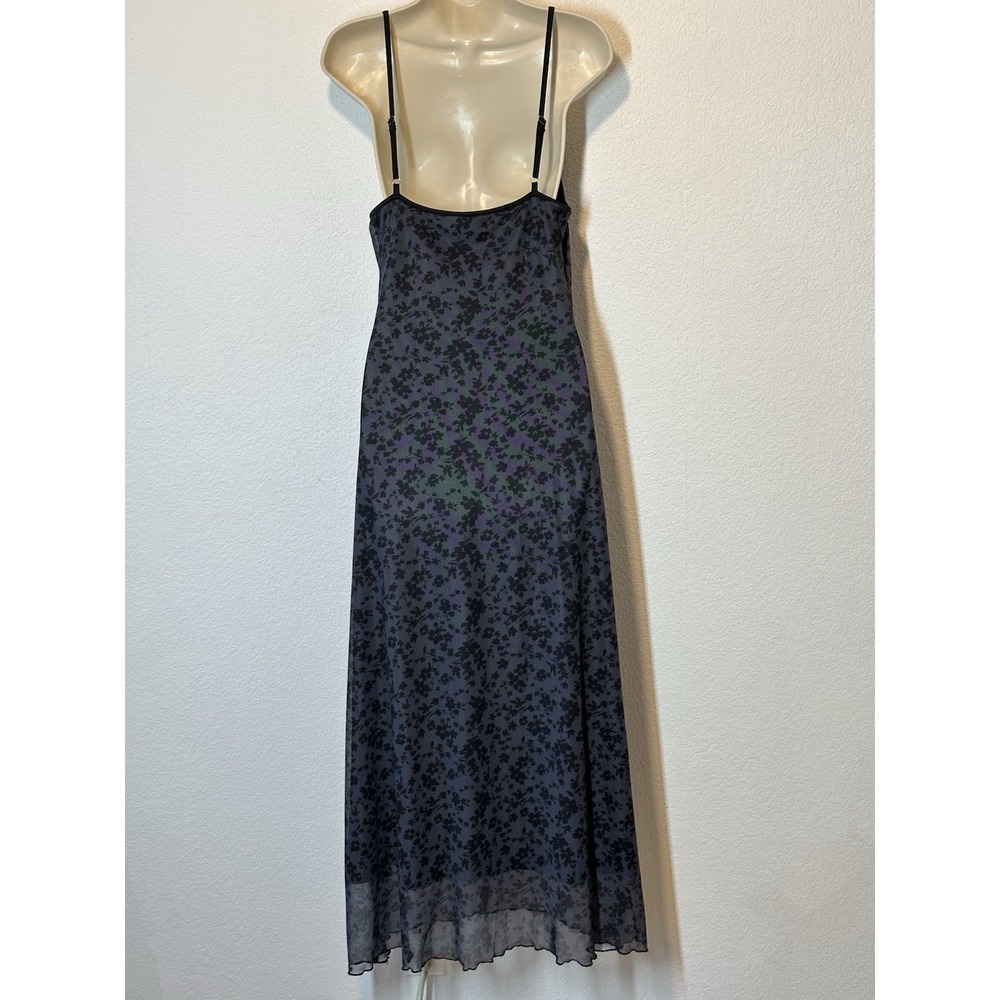 Black And Gray Floral‎ Maxi Dress Lace Trim Mesh Lined Large Whimsigoth Grunge - Picture 3 of 10